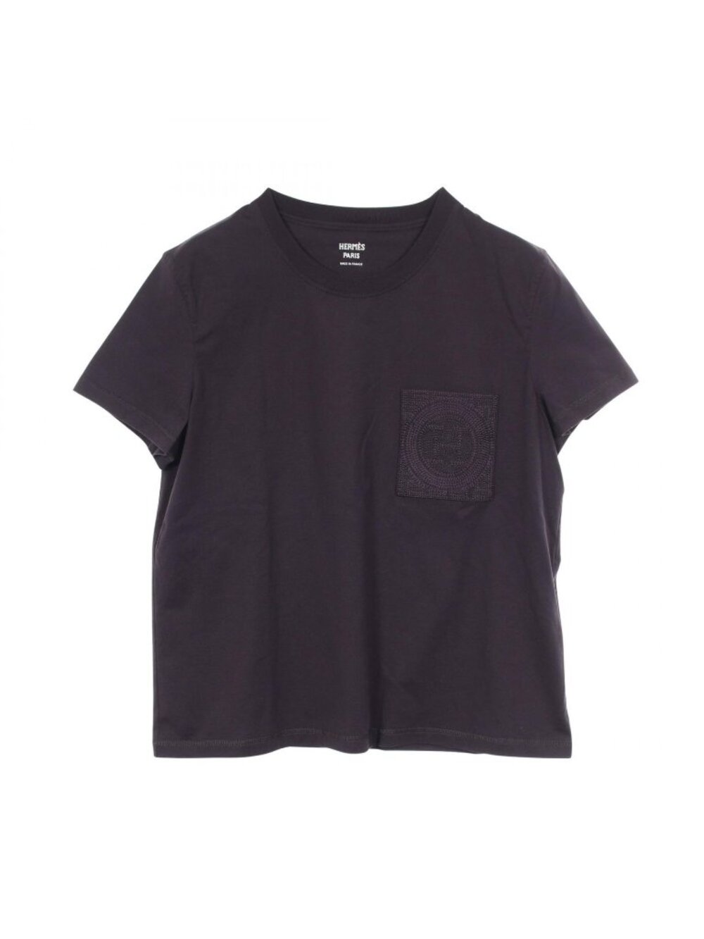 Hermes Short Sleeve T-Shirt Mosaic Embroidery Patch Pocket Black Cotton